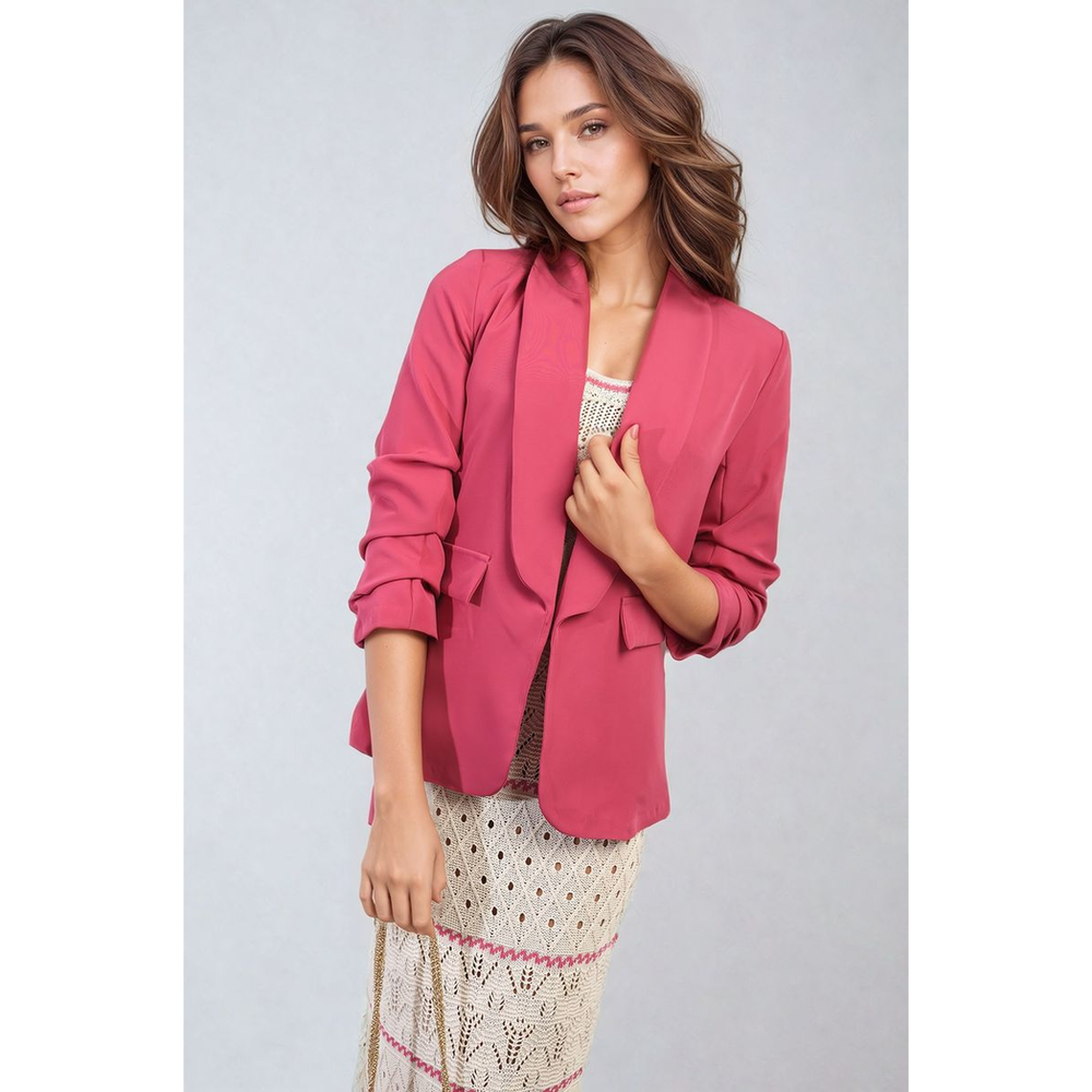 Sophisticated Ruched Sleeve Blazer Jacket with Pockets