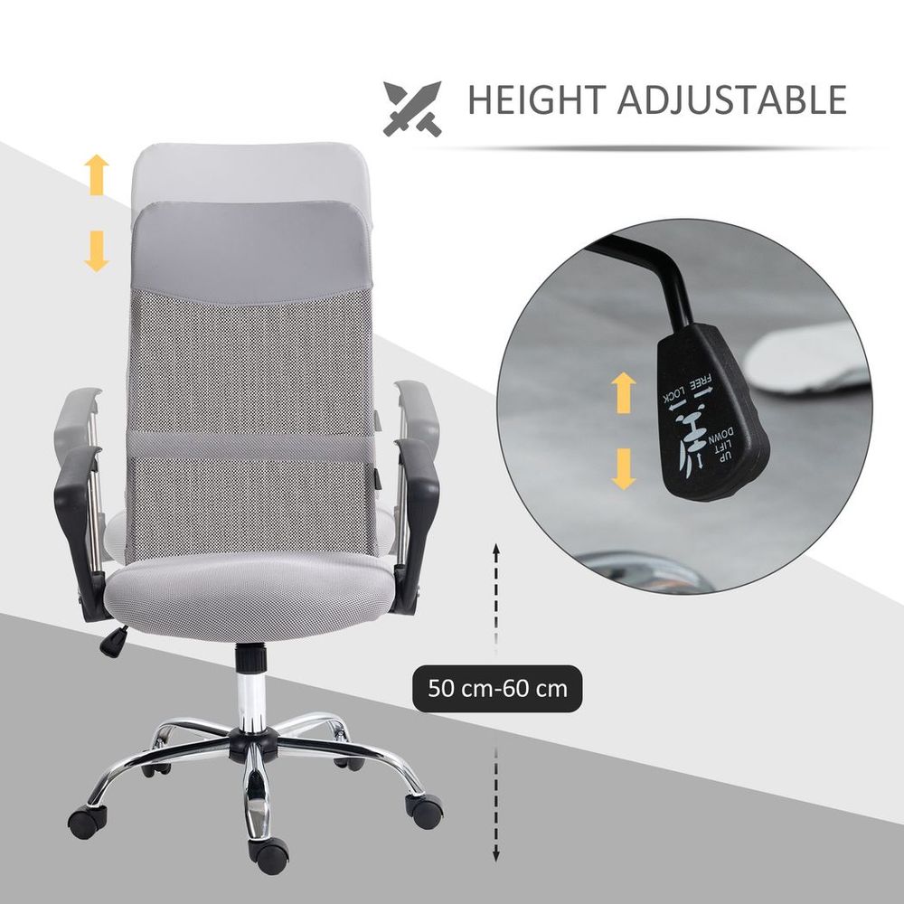 HOMCOM Executive Office Chair High Back Mesh Back Seat Desk Chairs, Light Grey