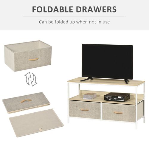 HOMCOM TV Stand Cabinet up to 47-inch, TV Unit with 2 Foldable Linen Drawers, Open Shelf for Living Room, Bedroom, Entertainment Room, Maple Wood Effect