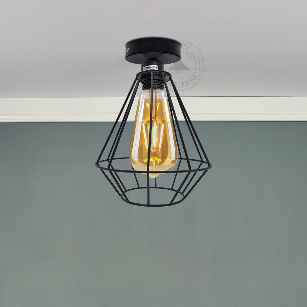 Vintage Wire Cage Ceiling Light Metal Round Ceiling Rose E27 Light Fitting 60W Lighting Bulb Holder