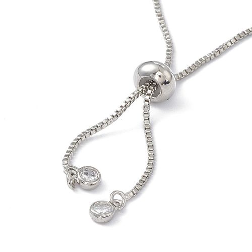 Cubic Zirconia Heart Charm on Fine Silver Diamante Slider Bracelet