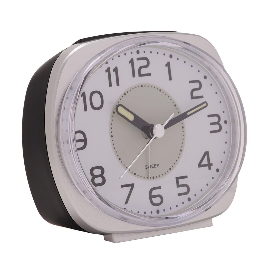 Wm.Widdop Silent Sweep Oval Face Blinking Light Alarm Clock  - Silver
