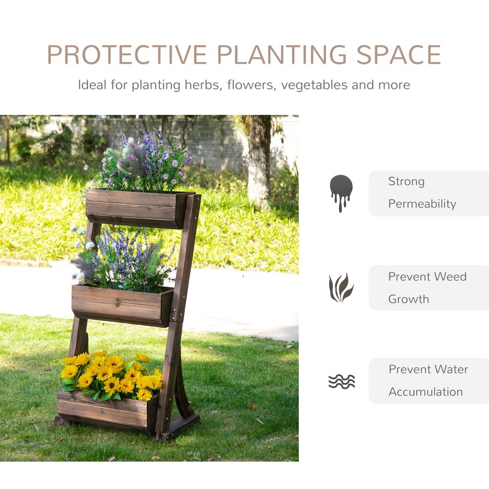 Outsunny 3-Tier Wooden Flower Rack - Raised Garden Bed for Plants, Herbs, and Flowers