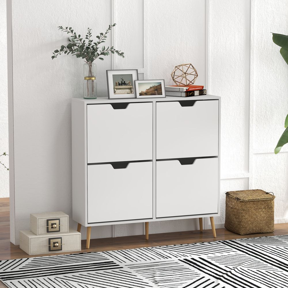 HOMCOM Shoe Storage Cabinet with 4 Flip Drawers for 16 Pairs of Shoes, White