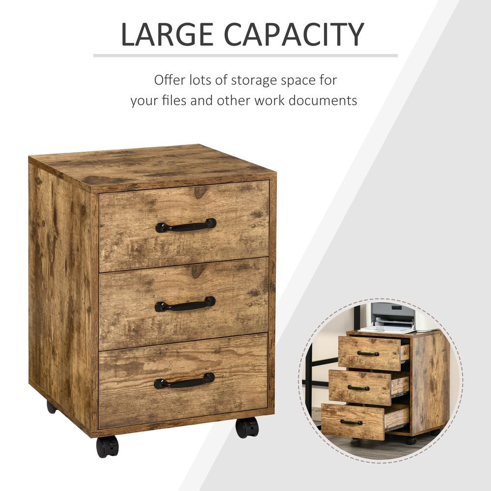 HOMCOM Mobile File Cabinet with 3 Drawers, Under Desk Home Office Organizer, Rustic Brown