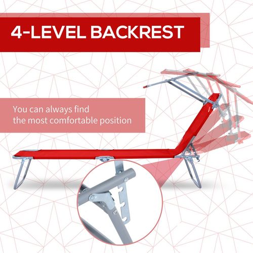 Outsunny Folding Chair Sun Lounger w/ Sunshade Garden Recliner Hammock Red
