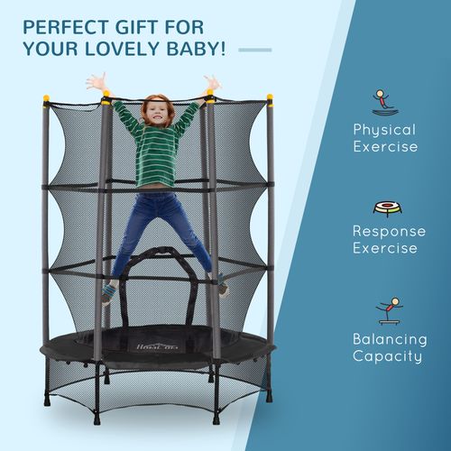 HOMCOM 4.6FT/75" Kids Trampoline with Safety Enclosure, Indoor Outdoor