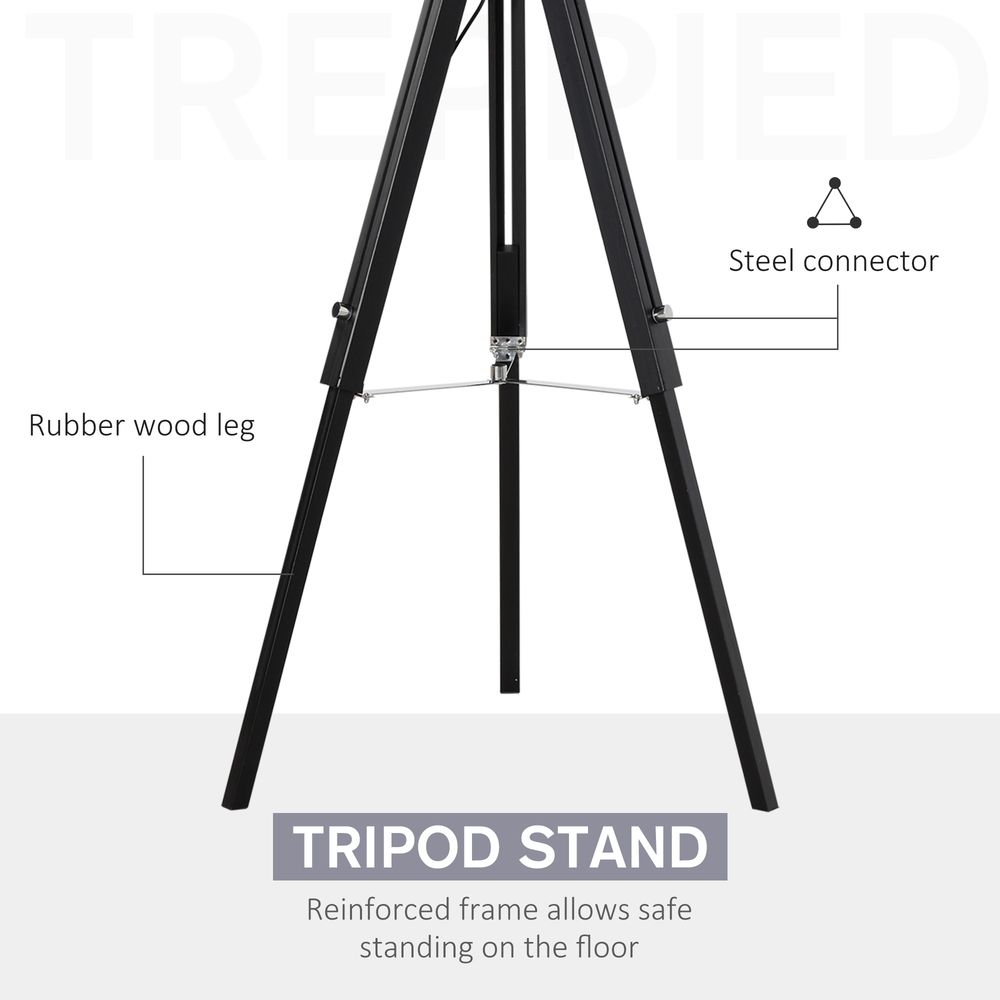 HOMCOM Modern Tripod Floor Lamps for Living Room with Fabric Lampshade, Standing Lamp for Bedroom, (Bulb not Included), Grey and Black