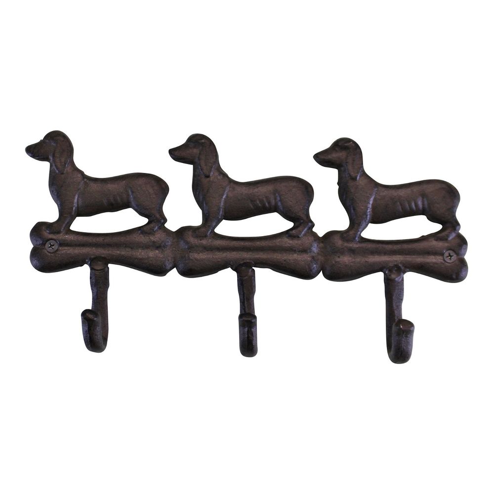 Rustic Cast Iron Dog Wall Hooks, 3 Hooks, Industrial Style