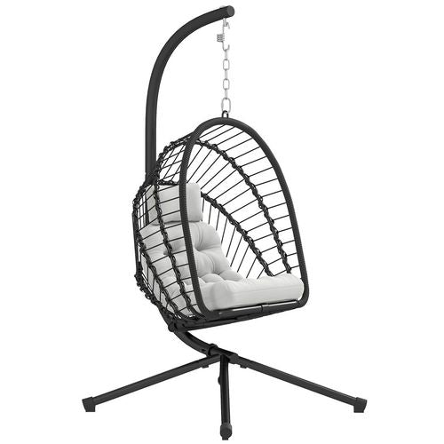 Outsunny PE Hanging Swing Chair w/ Thick Cushion, Patio Hanging Chair, Black