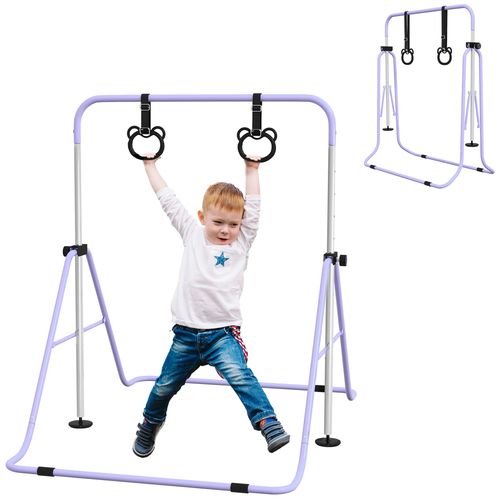 HOMCOM Adjustable Height Foldable Kids Gymnastics Bar with Non-Slip Mats