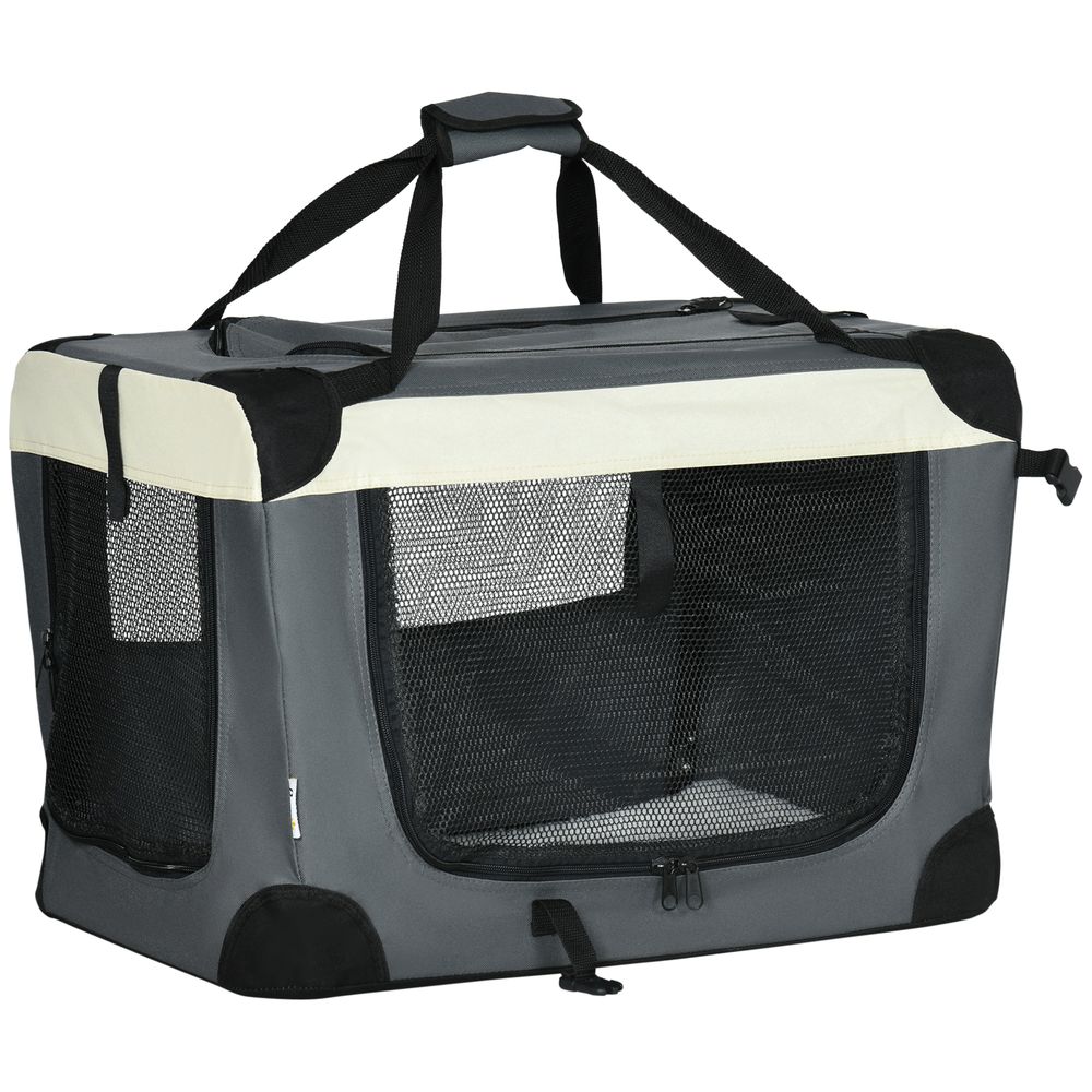 PawHut 70cm Foldable Pet Carrier Bag Soft Travel Dog Crate, Portable Cat Carrier w/ Cushion, for Cats and Small Dogs - Grey