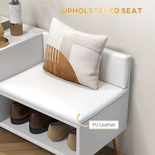 HOMCOM Upholstered Entryway Shoe Bench with Storage Cabinet Open Shelf