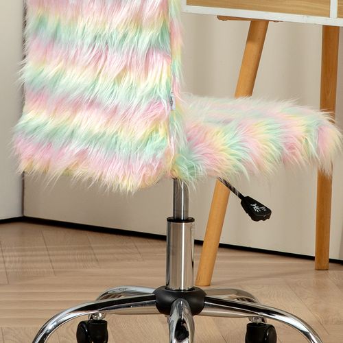 HOMCOM Fluffy Makeup Vanity Chair with No Arm, Swivel Wheels, Unicorn Tone