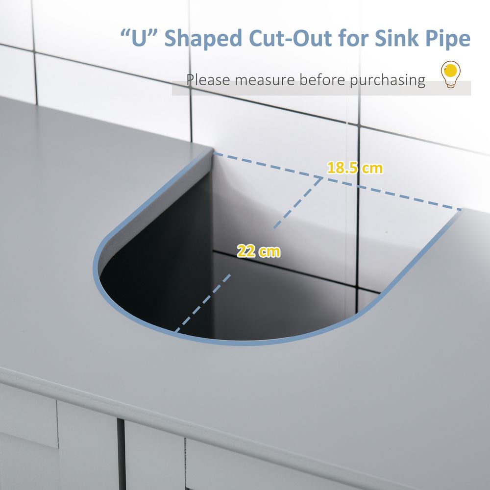 kleankin 60x60cm Under-Sink Storage Cabinet w/Adjustable Shelf Handles Drain Hole Bathroom Cabinet Space Saver Organizer Grey