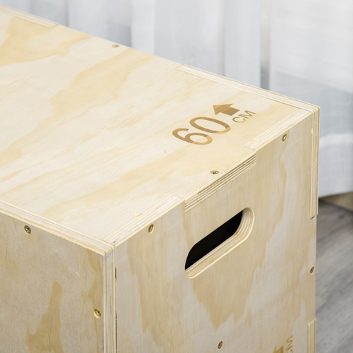 HOMCOM 3-in-1 Wooden Plyo Box for Home Gym, Workout Training, Natural
