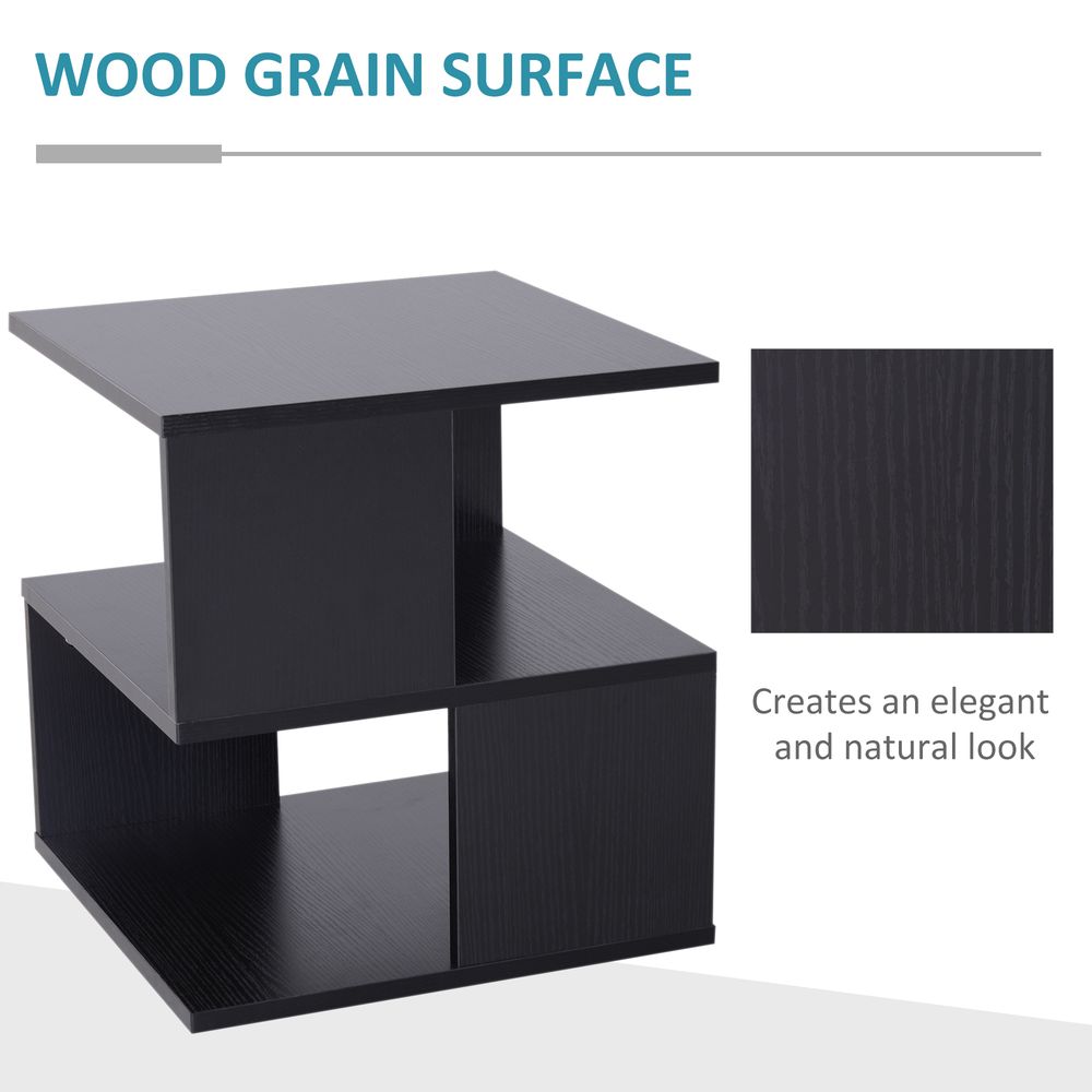 Modern Square 2 Tier Wood Coffee Side Table Storage Shelf Rack Black