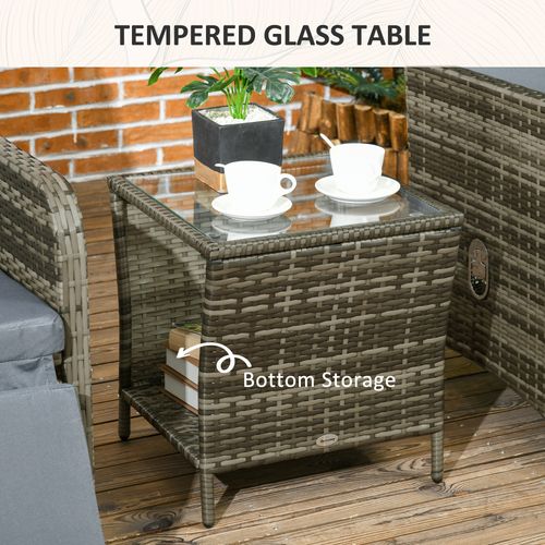 Outsunny 3 Pieces Rattan Bistro Set w/ Adjustable Backrest - Mix-Grey