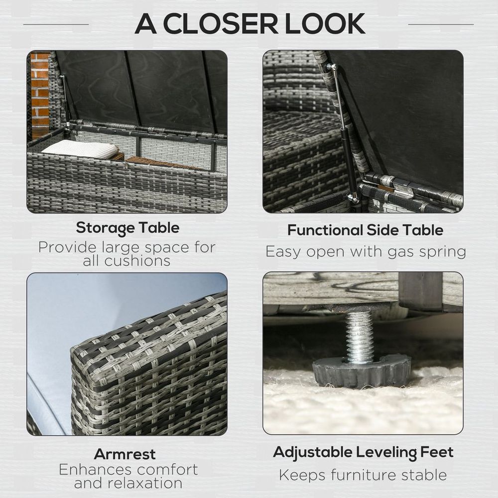 Outsunny 6 PCS Patio Rattan Sofa Set - Grey, with Storage - High Quality Outdoor Furniture