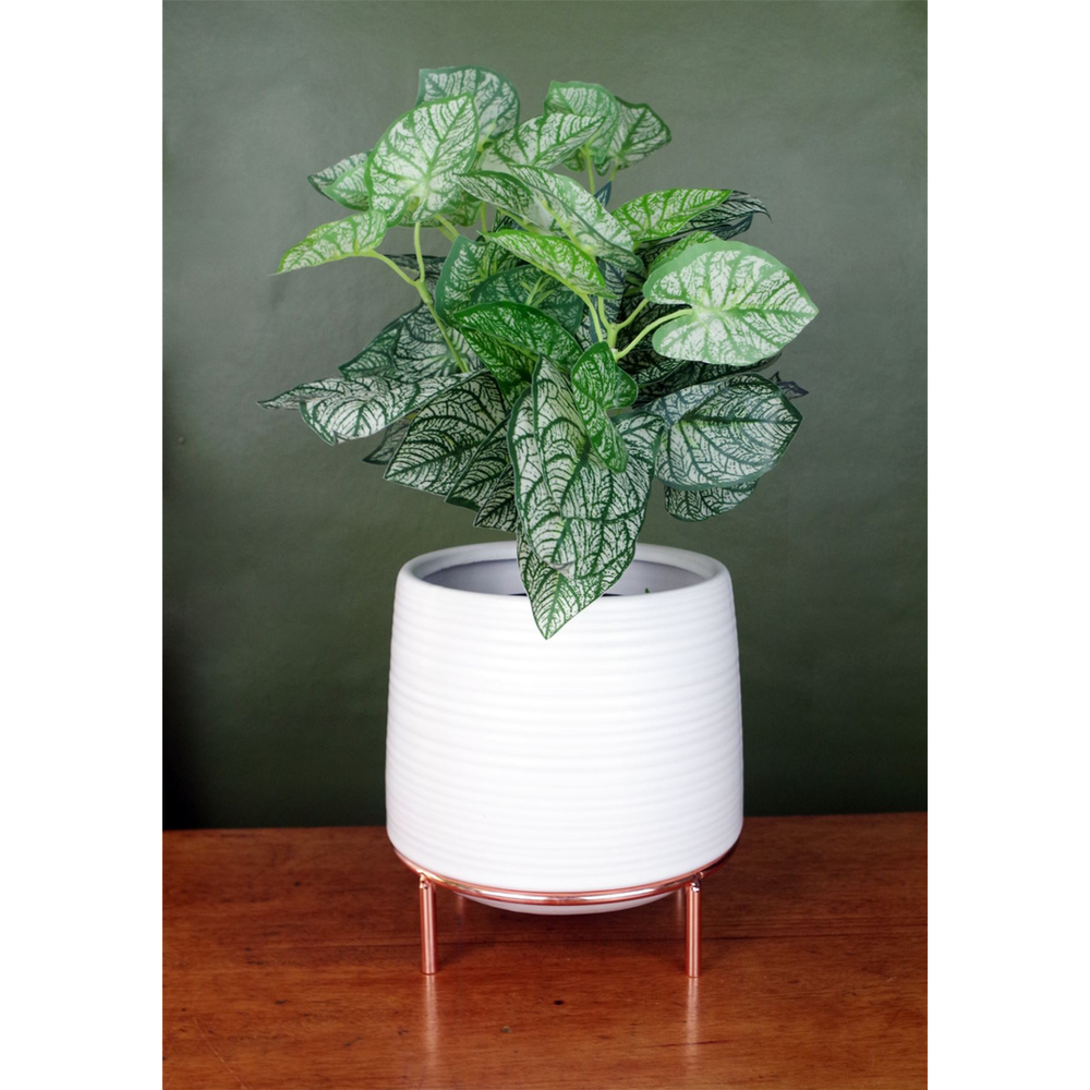 Elegant White Ceramic Planter w/ Metal Stand - Premium Quality & Stylish Design!