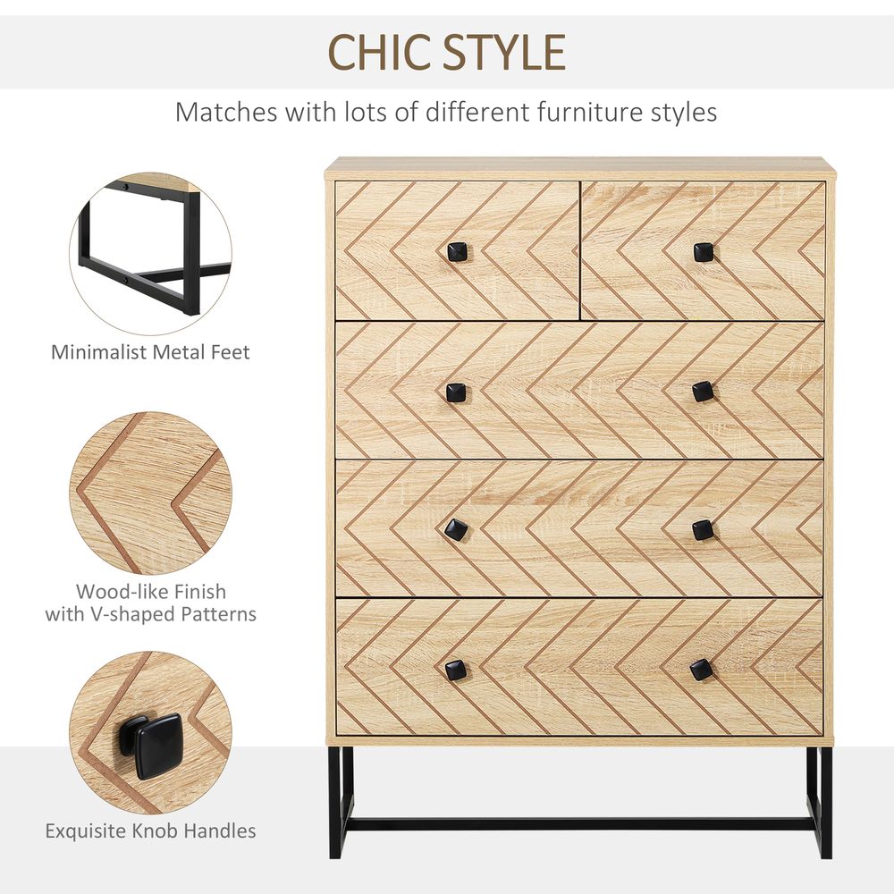Quirky Zig Zag Design Chest | 5 Drawers w/ Metal Handles