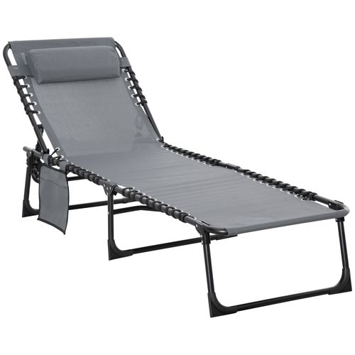 Portable Sun Lounger, Reclining Lounge Chair 5-position Adjustable Pillow Grey