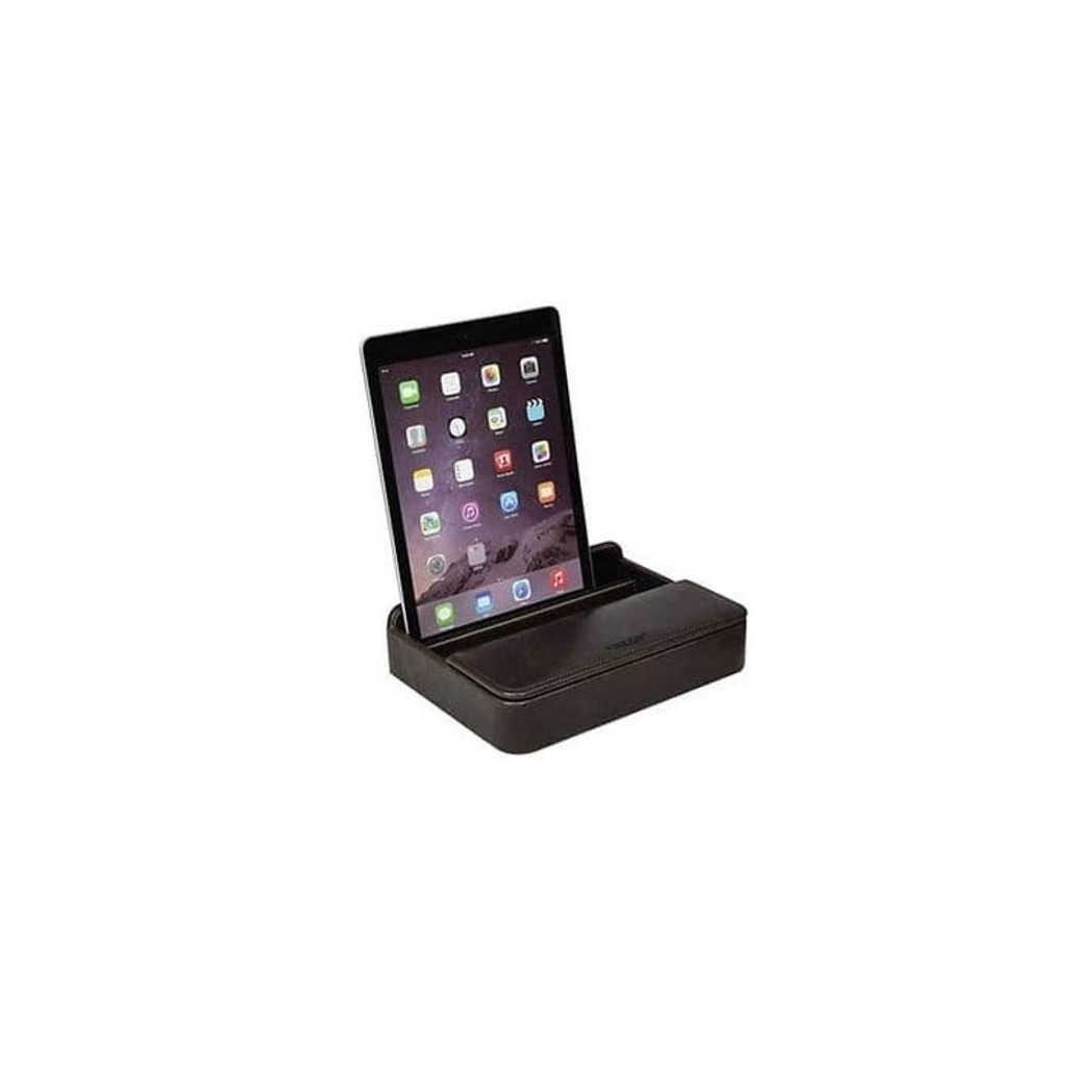 Jacob Jones Grey Valet Tech Charging Cable Stand with Dark Grey Lining Tablet or Smartphone Holder 73809