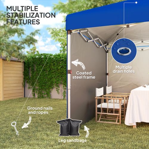 Outsunny 3x3 (M) Pop Up Gazebo Party Tent w/ 2 Sidewalls, Weight Bags Blue
