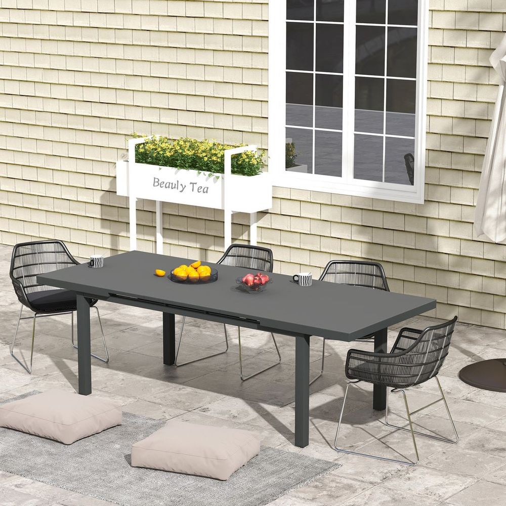 Outsunny Extendable Garden Table - Seats 6-8, Aluminium Frame