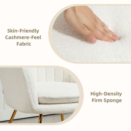HOMCOM Accent Chair Set of 2, Cashmere Armchair with Steel Legs, Cream White