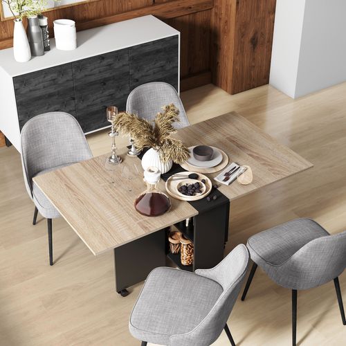HOMCOM Mobile Drop Leaf Dining Table Folding Desk w/ 2 wheels Storage Shelves
