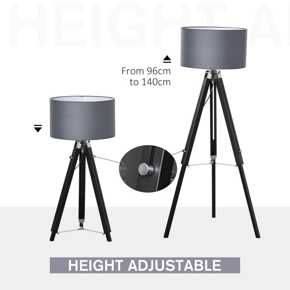 HOMCOM Modern Tripod Floor Lamps for Living Room with Fabric Lampshade, Standing Lamp for Bedroom, (Bulb not Included), Grey and Black