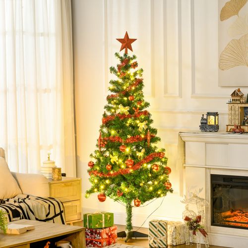 HOMCOM 6ft Artificial Decorated Christmas Tree with LED Lights, Auto Open