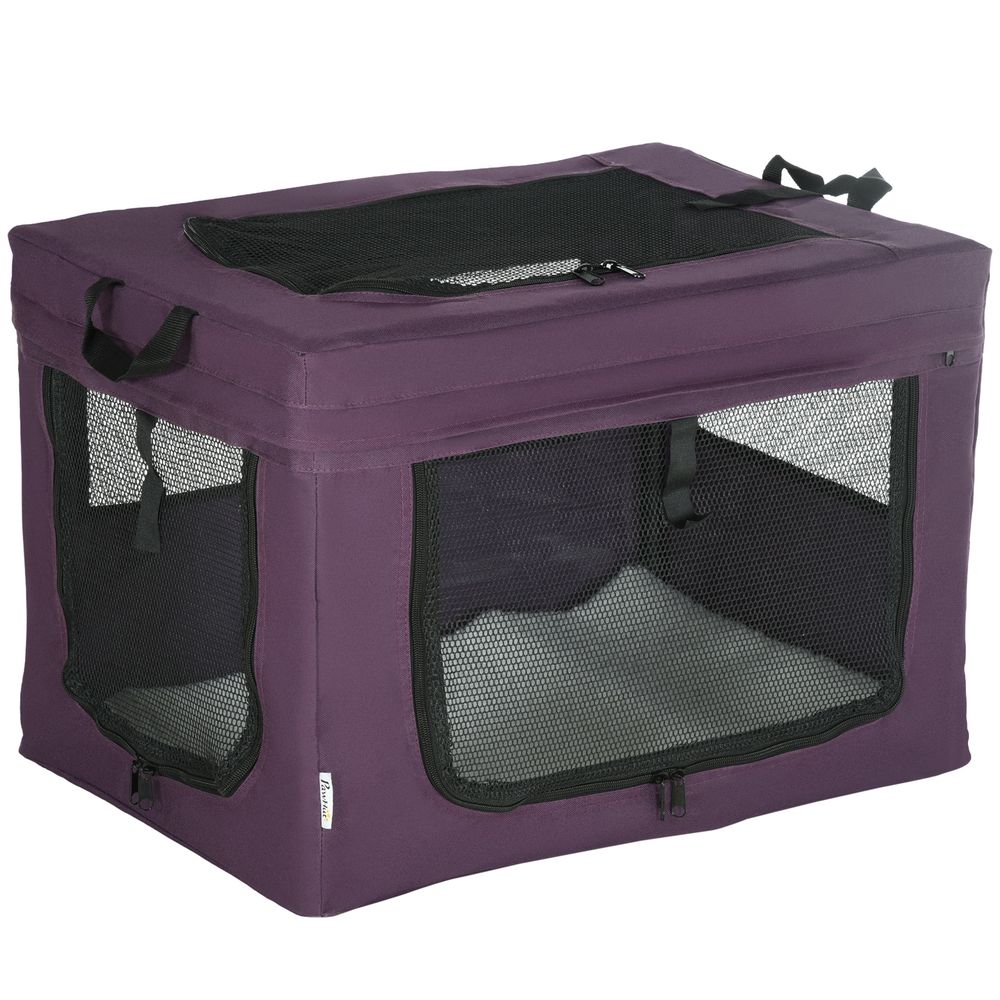60cm Foldable Pet Carrier Cat Bag w/ Cushion, for Miniature Dogs - Purple