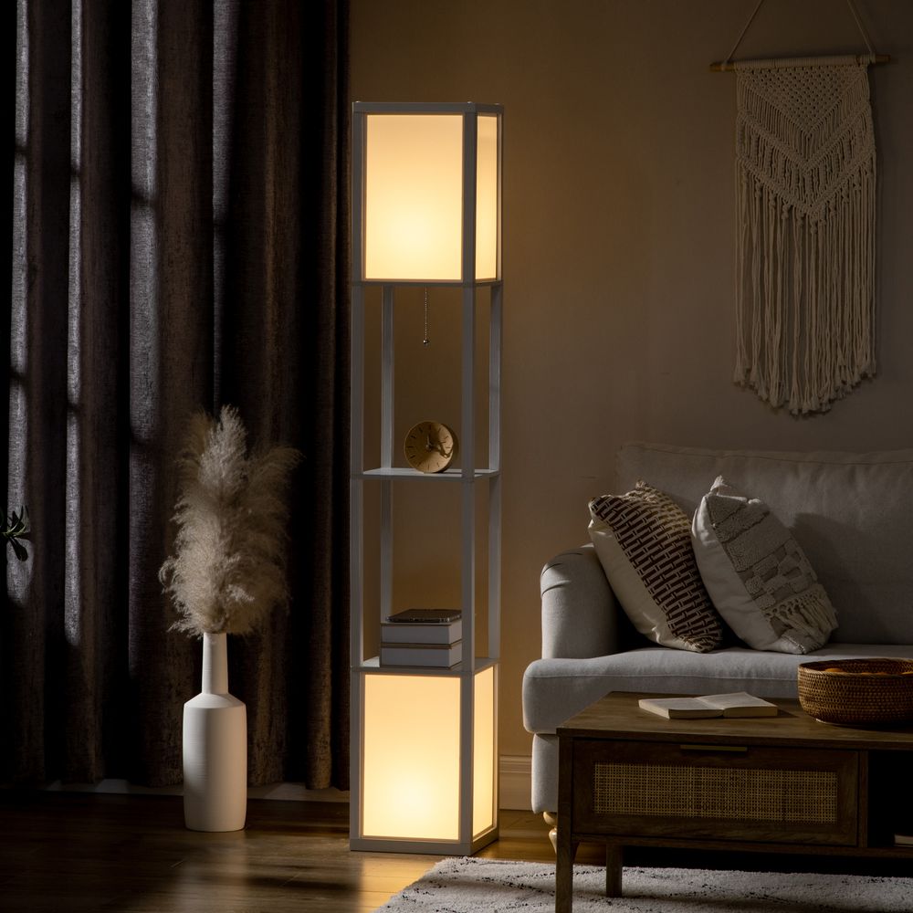 HOMCOM Shelf Floor Lamp, Dual Light, Living Rm, Bedroom, White