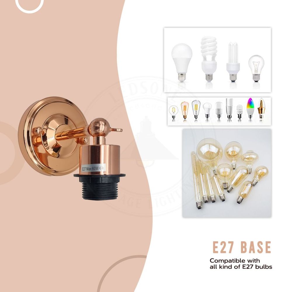 Vintage Industrial Rose Gold Wall Light with Sturdy Metal Lamp Shade - Classic Style Retro Lighting - E27 Bulb Included