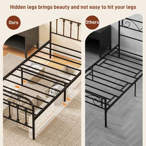 HOMCOM 3ft Metal Single Platform Bed Frame w/ Underbed Storage Headboard