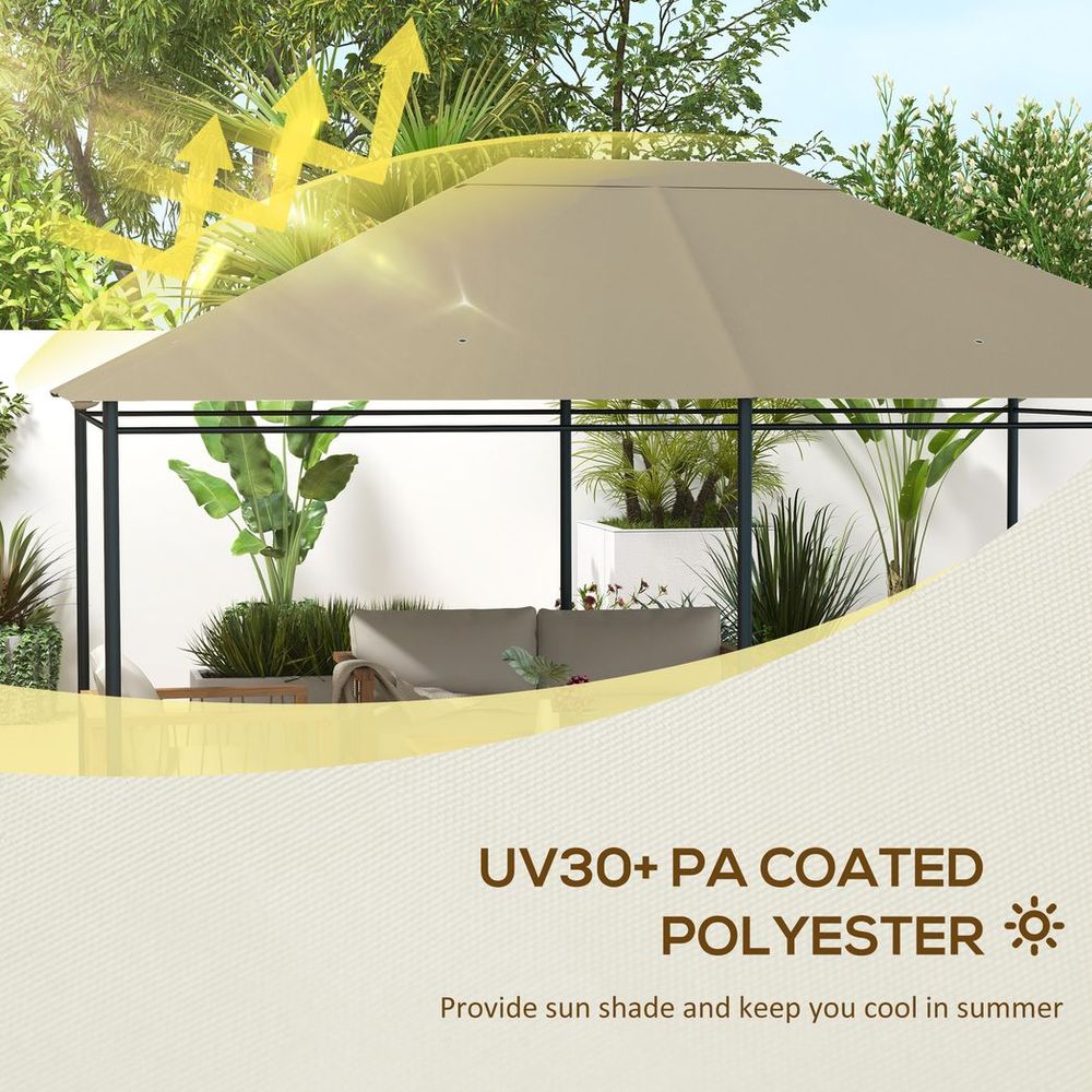 Outsunny 3x4m Gazebo Canopy - UV-Resistant, Khaki - High Quality Replacement Roof Cover