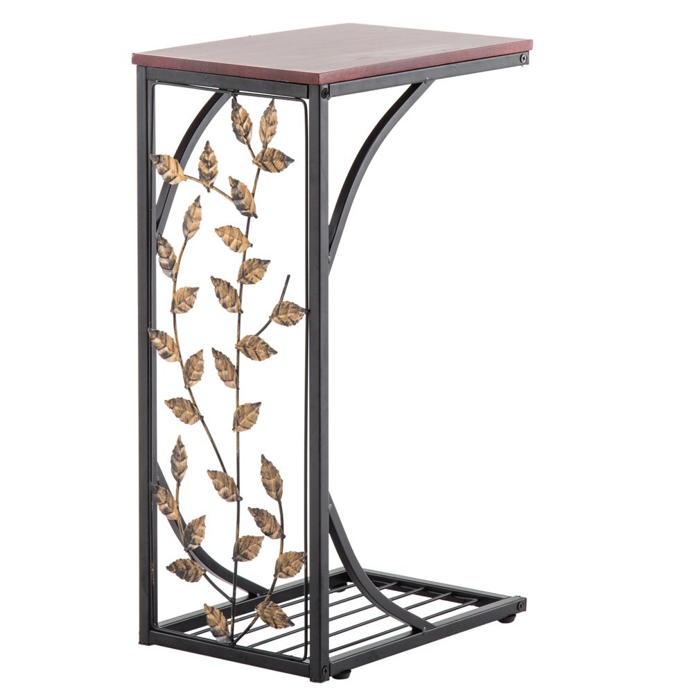 Leaf Pattern Iron Side Table Coffee Table Brown 54*30.5*21CM