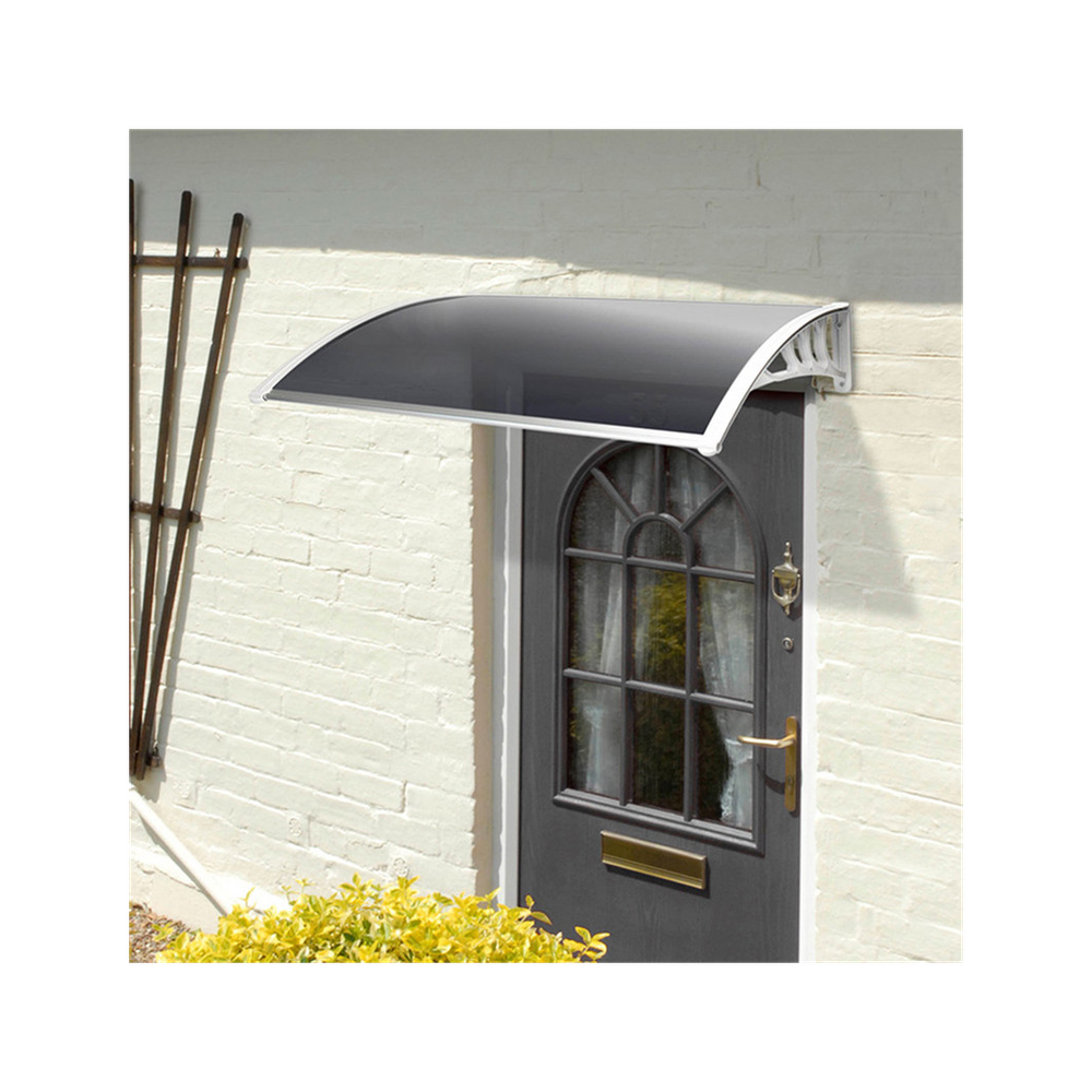 Greenhurst Tinted 1.2m Easy Fit Door Canopy, 120 x 80cm White Brackets Grey 3mm Polycarbonate Cover