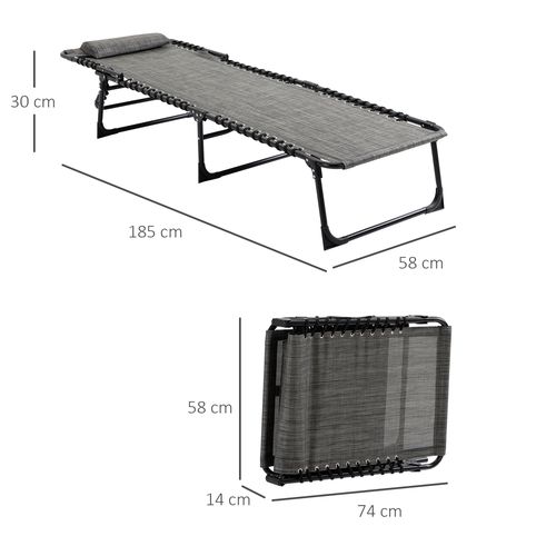 Portable Sun Lounger, Folding Camping  Adjustable , Pillow Grey