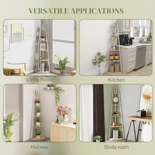 HOMCOM 5-Tier Corner Shelf, Shelving Unit with Adjustable Feet