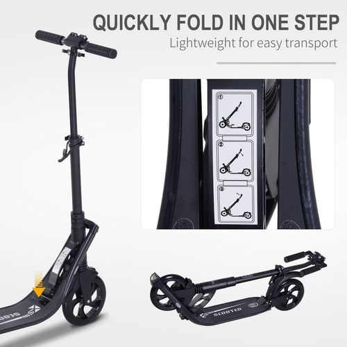 HOMCOM Folding Kick Scooter Hight-Adjustable Urban Scooter w/Rear Brake Black