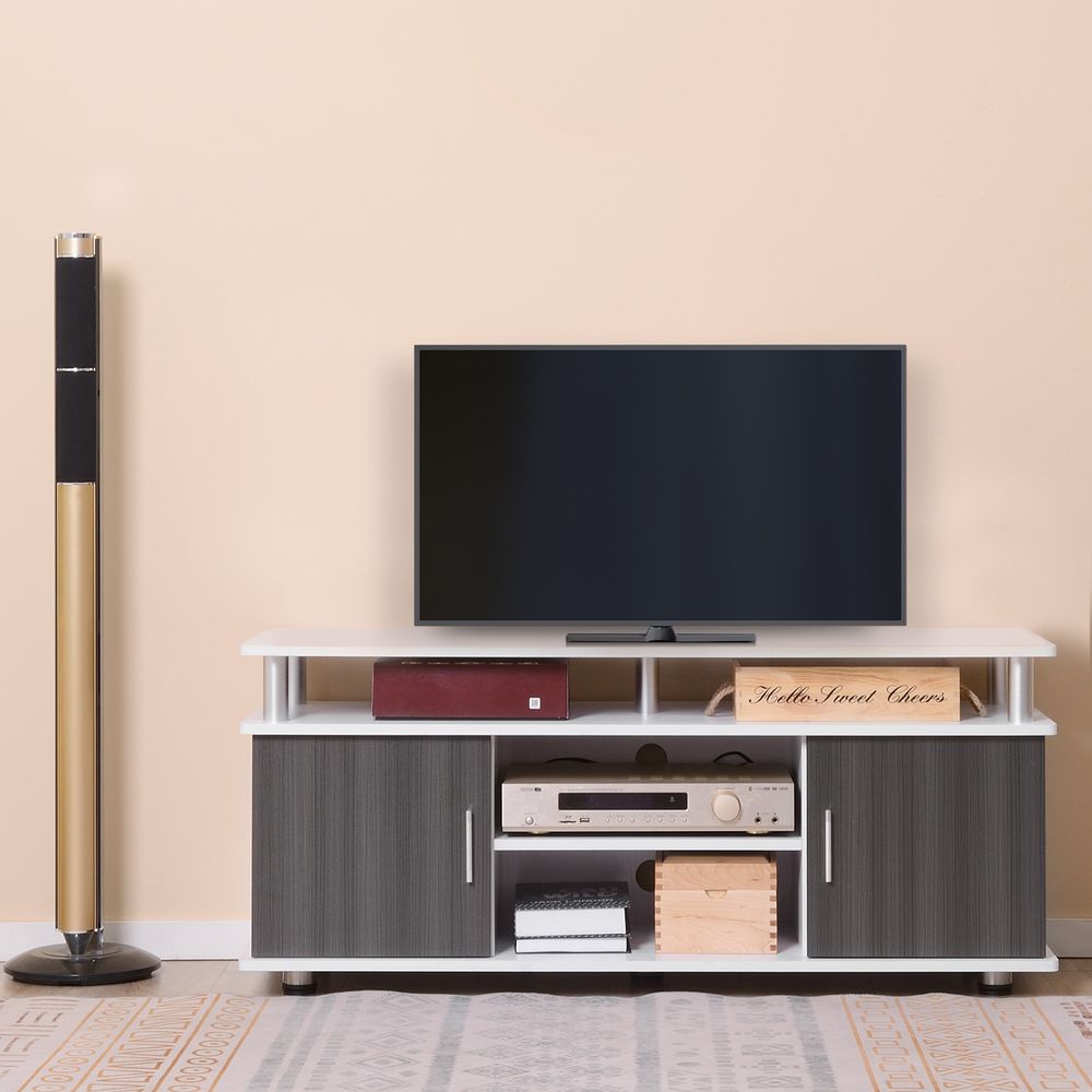 HOMCOM TV Stand Entertainment Center Media Console Storage - Grey, White