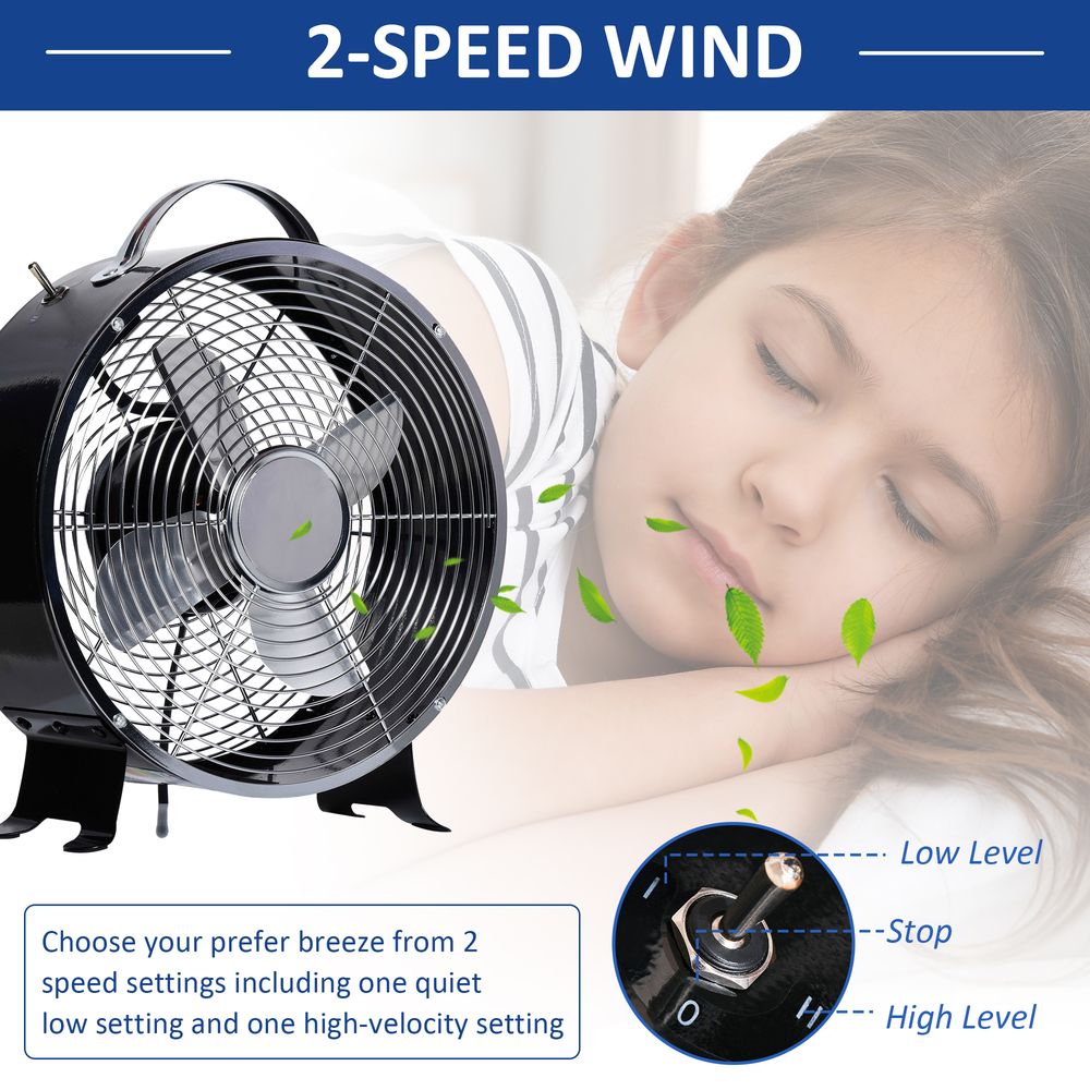 HOMCOM 10" 2-Speed Electric Table Desk Fan w/Safety Guard Anti-Slip Feet Portable Personal Cooling Fan Home Office Bedroom Black