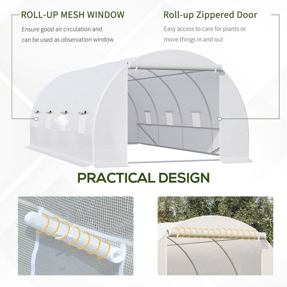 Outsunny 6x3x2m Polytunnel Greenhouse - Zippered Door, 8 Windows