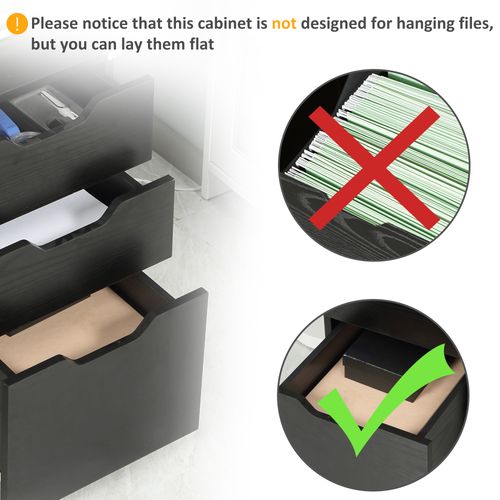 HOMCOM 3 Drawer Storage Cabinet Under Desk with w/Slide Wheels for Home Office