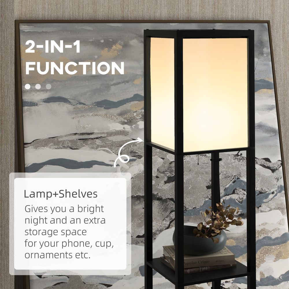 HOMCOM Shelf Floor Lamp with Dual Light, for Living Room, Bedroom, Black