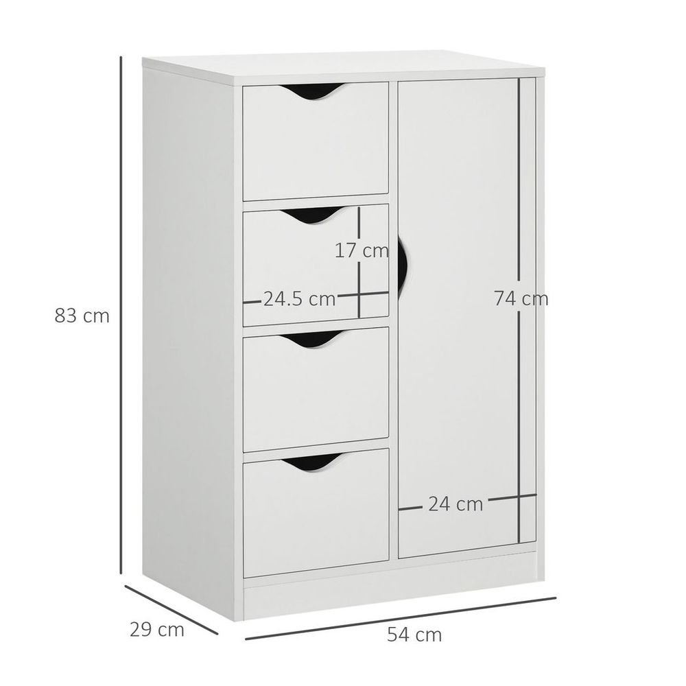 Modern Storage Cabinet Organizer with 4 Drawers and 1 Shelf, White