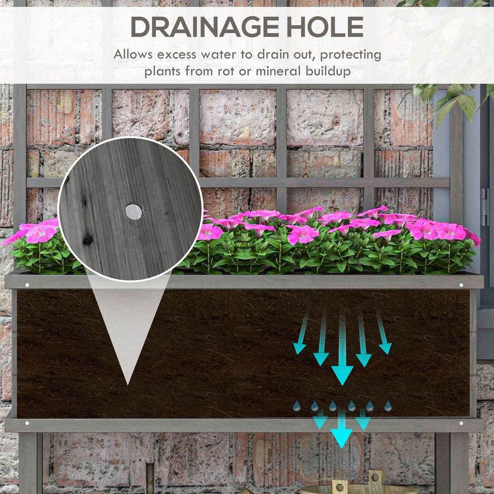 Outsunny Wood Raised Planter w/ Trellis Elevated Garden Bed - Quality Grey Design